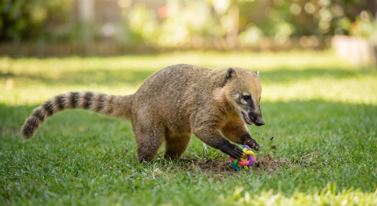 coati as a pet playing