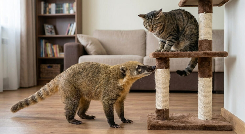 Coati as a pet with another pet