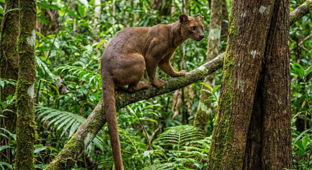Fossa as a pet on a tree