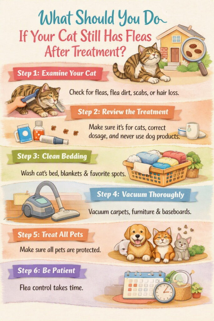 What should you do if your cat still has fleas after treatment?